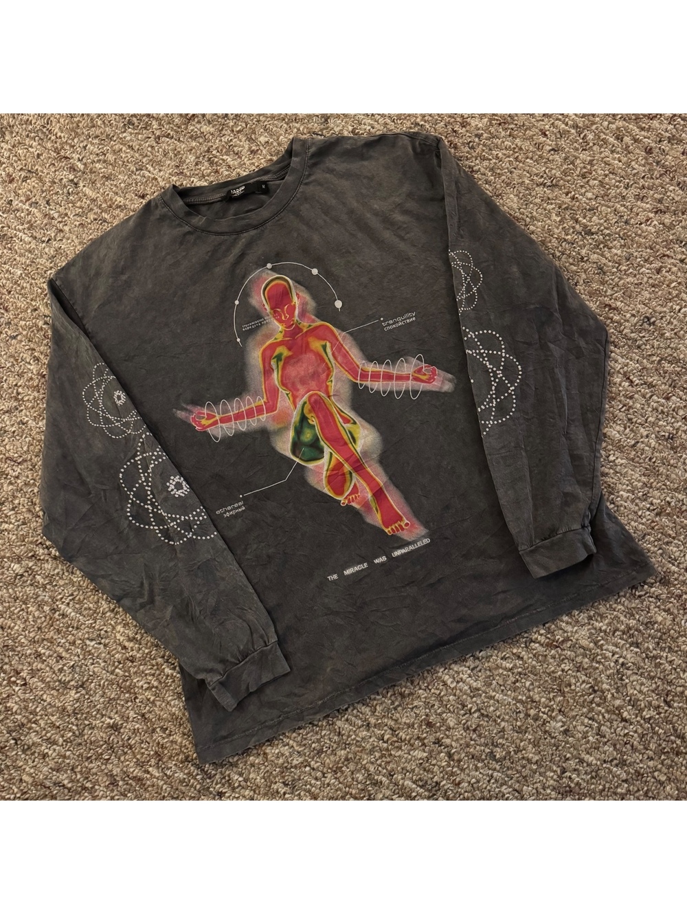 Jaded London Gray Human Chakra Graphic Long Sleeve T-Shirt Size M